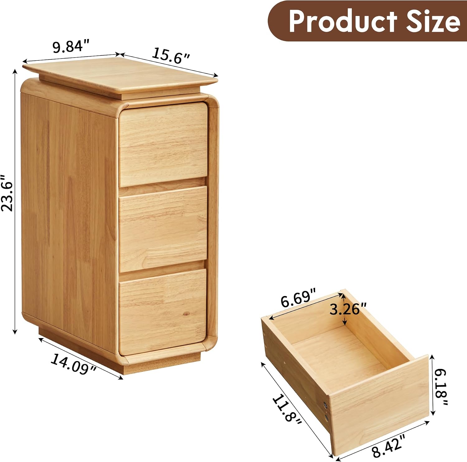 Solid Wood Compact Nightstand with Three Drawers