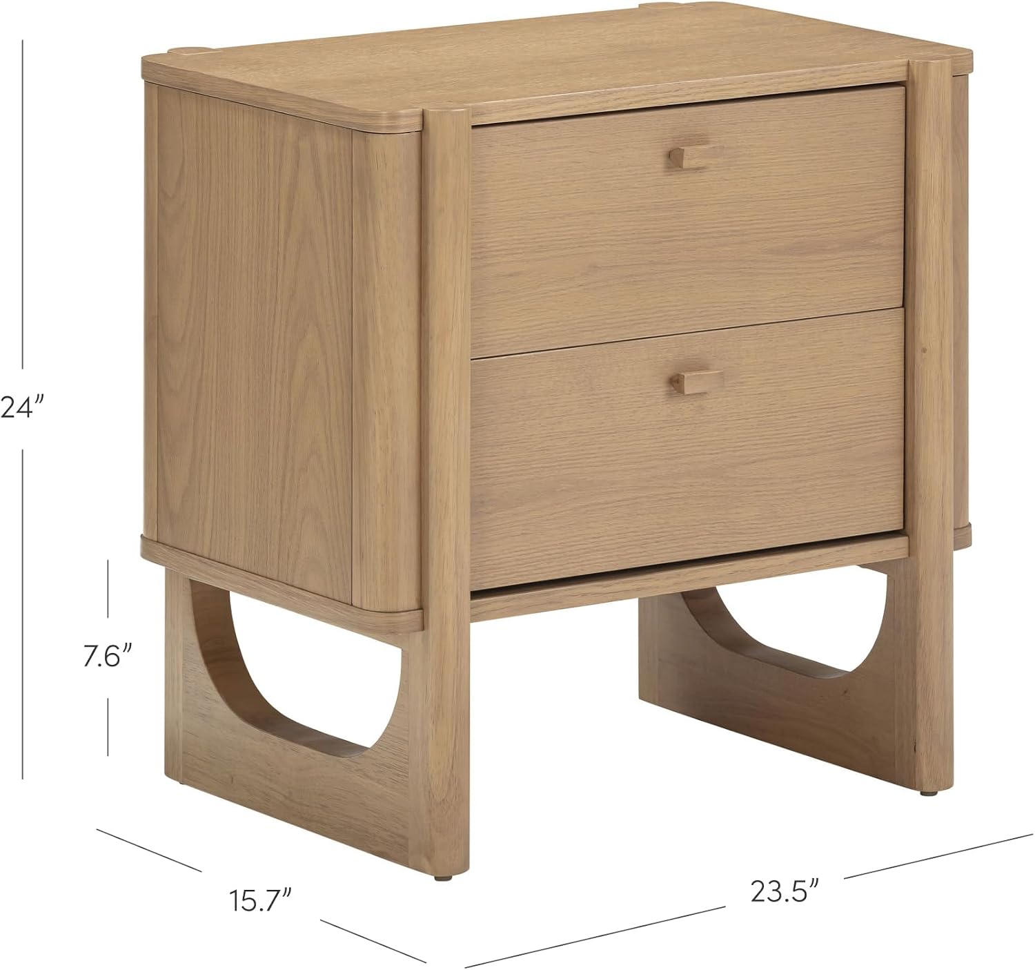 Mid-Century Raw Oak Two-Drawer Bedside Cabinet