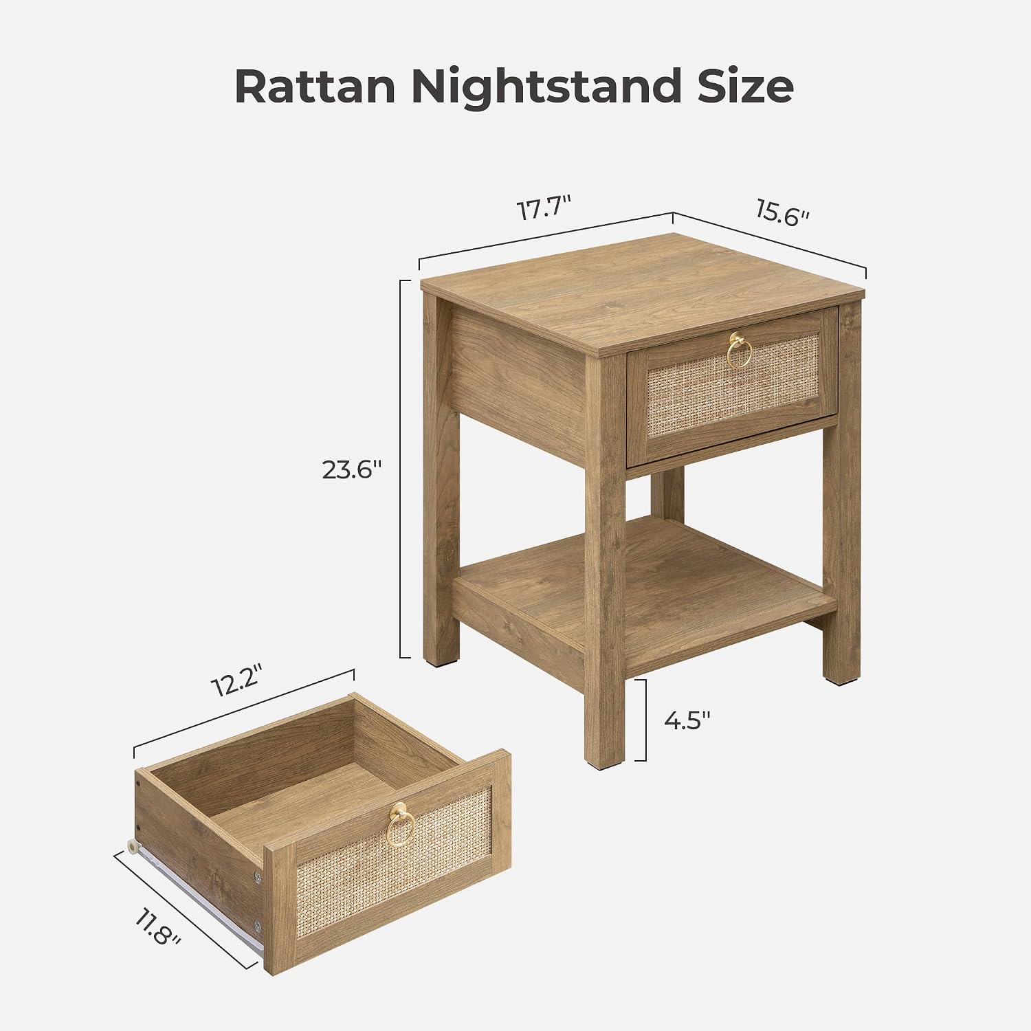 Pair of Rattan Boho Shelf Nightstands