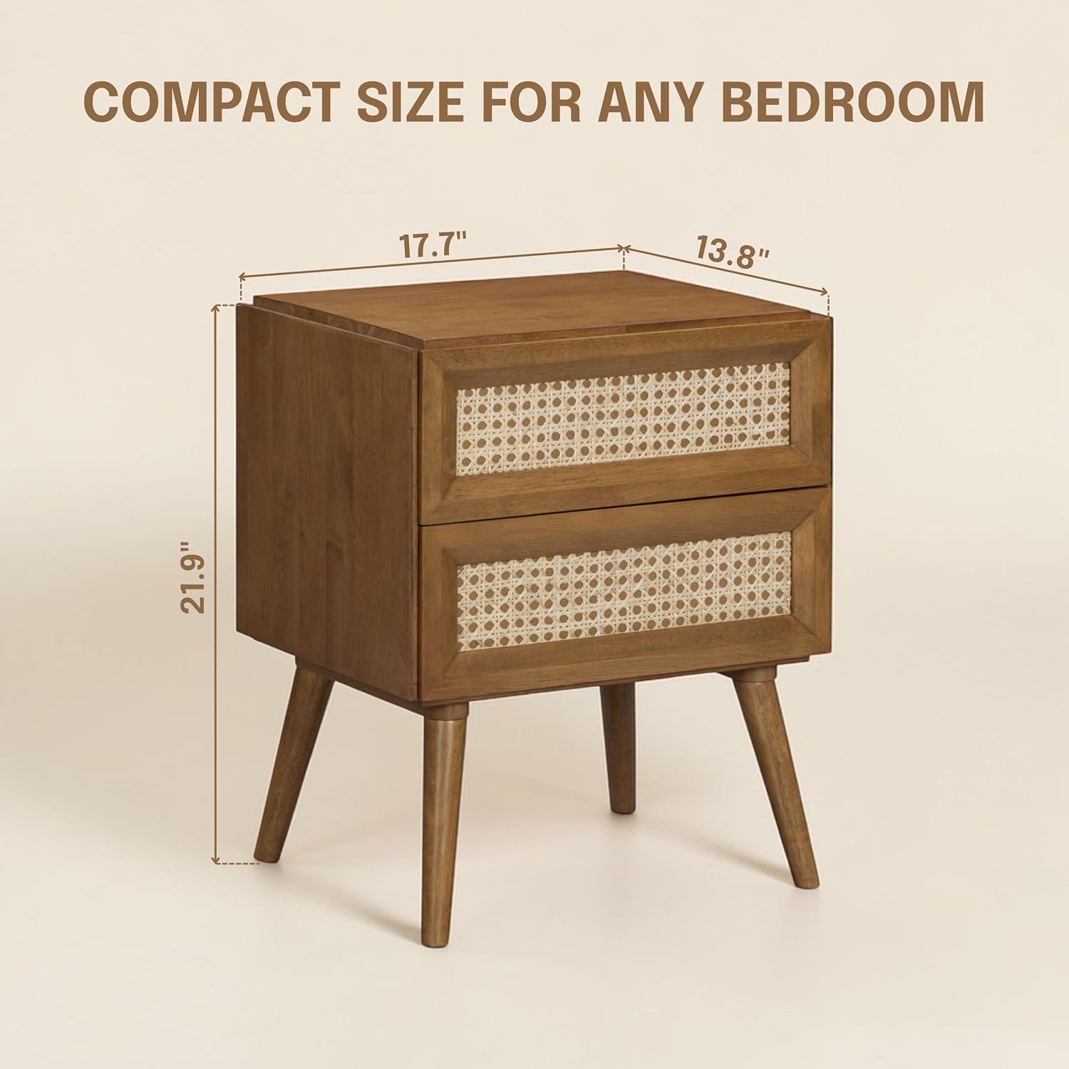 Mel Teak Two-Drawer Rattan Nightstand