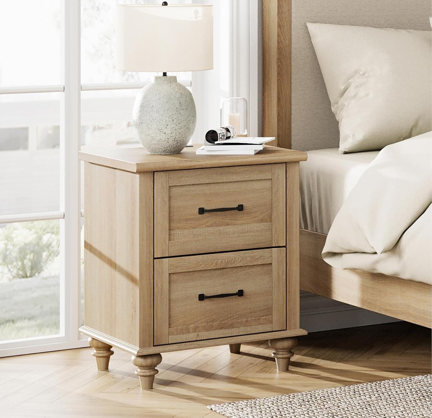 Farmhouse Oak Two-Drawer Charging End Table