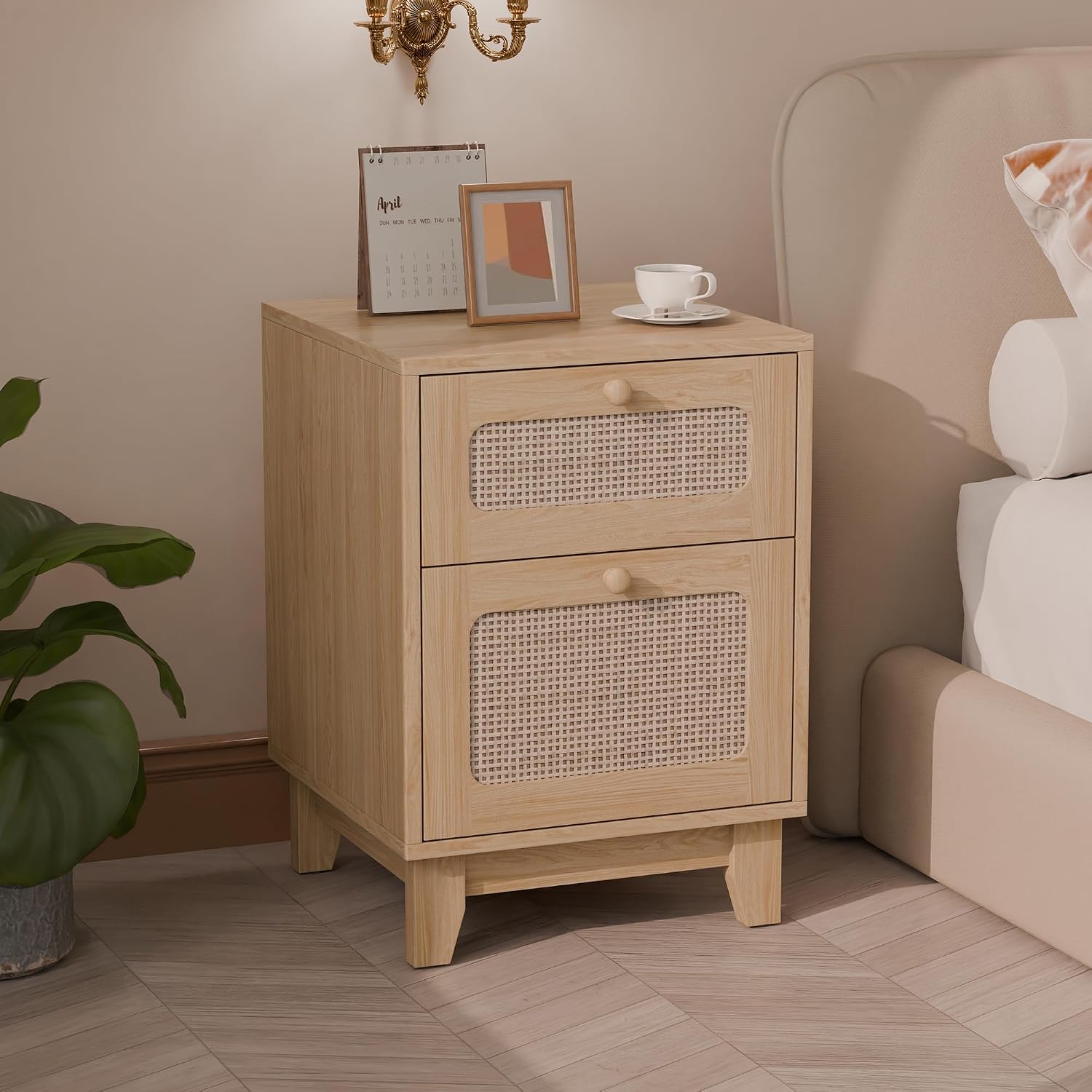 Natural Wicker Rattan Single-Drawer Nightstand