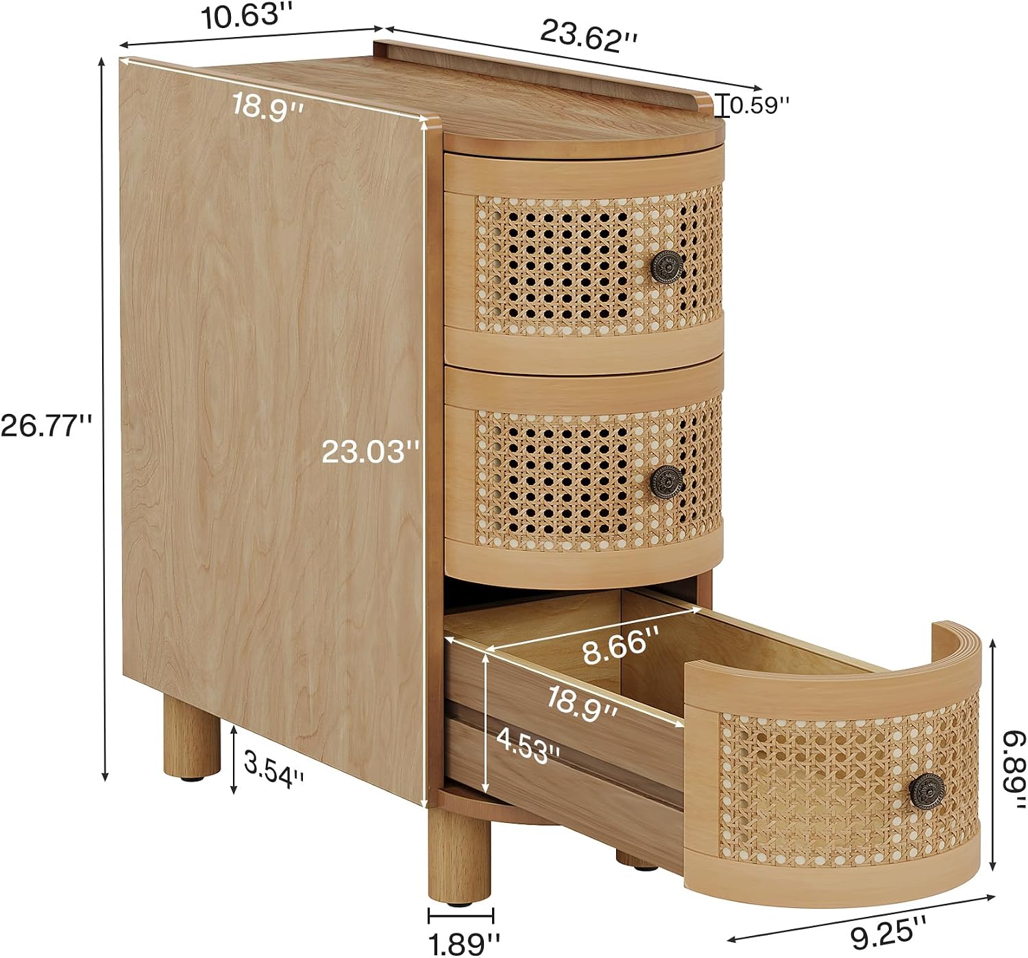 Oak Three-Drawer Rattan End Table