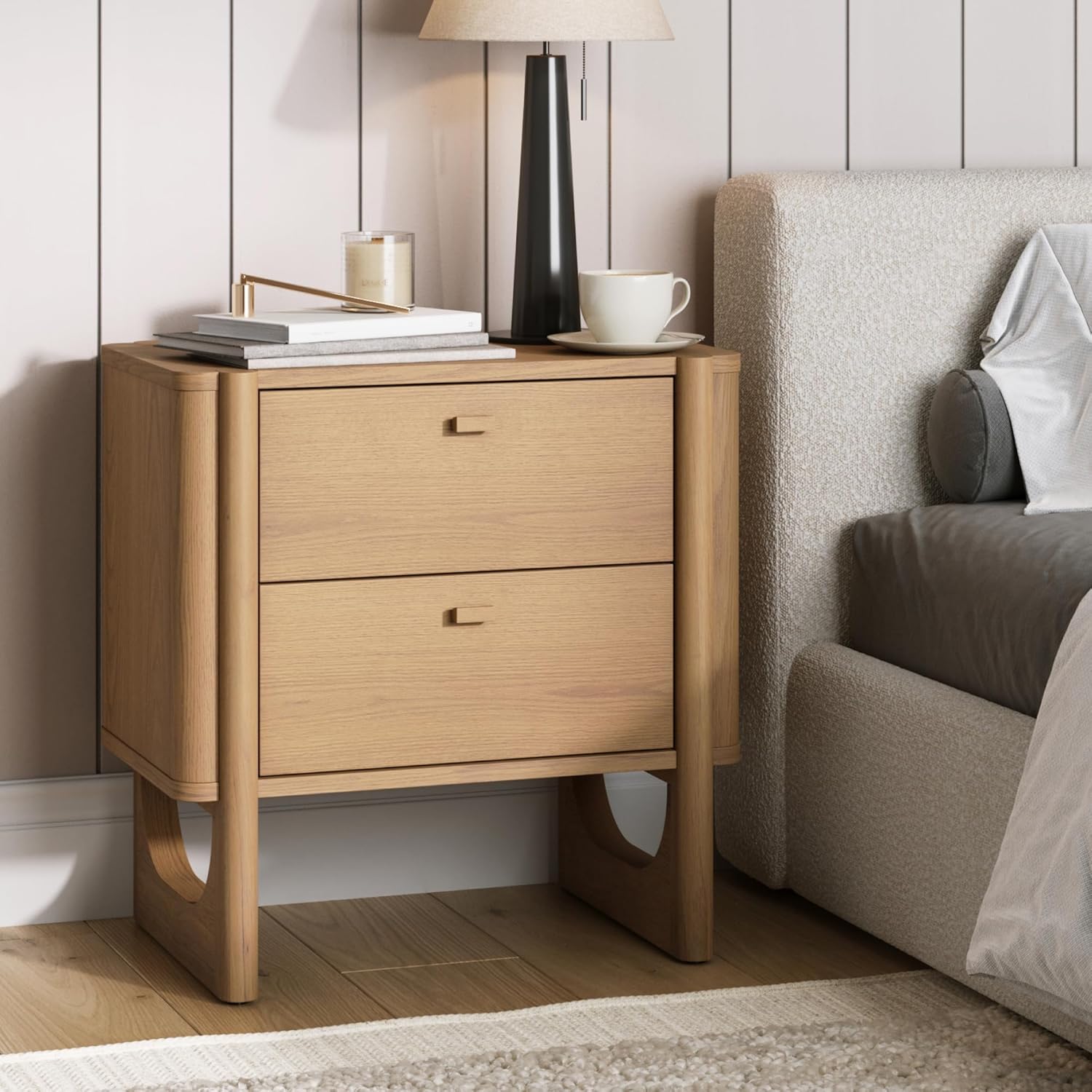 Mid-Century Raw Oak Two-Drawer Bedside Cabinet