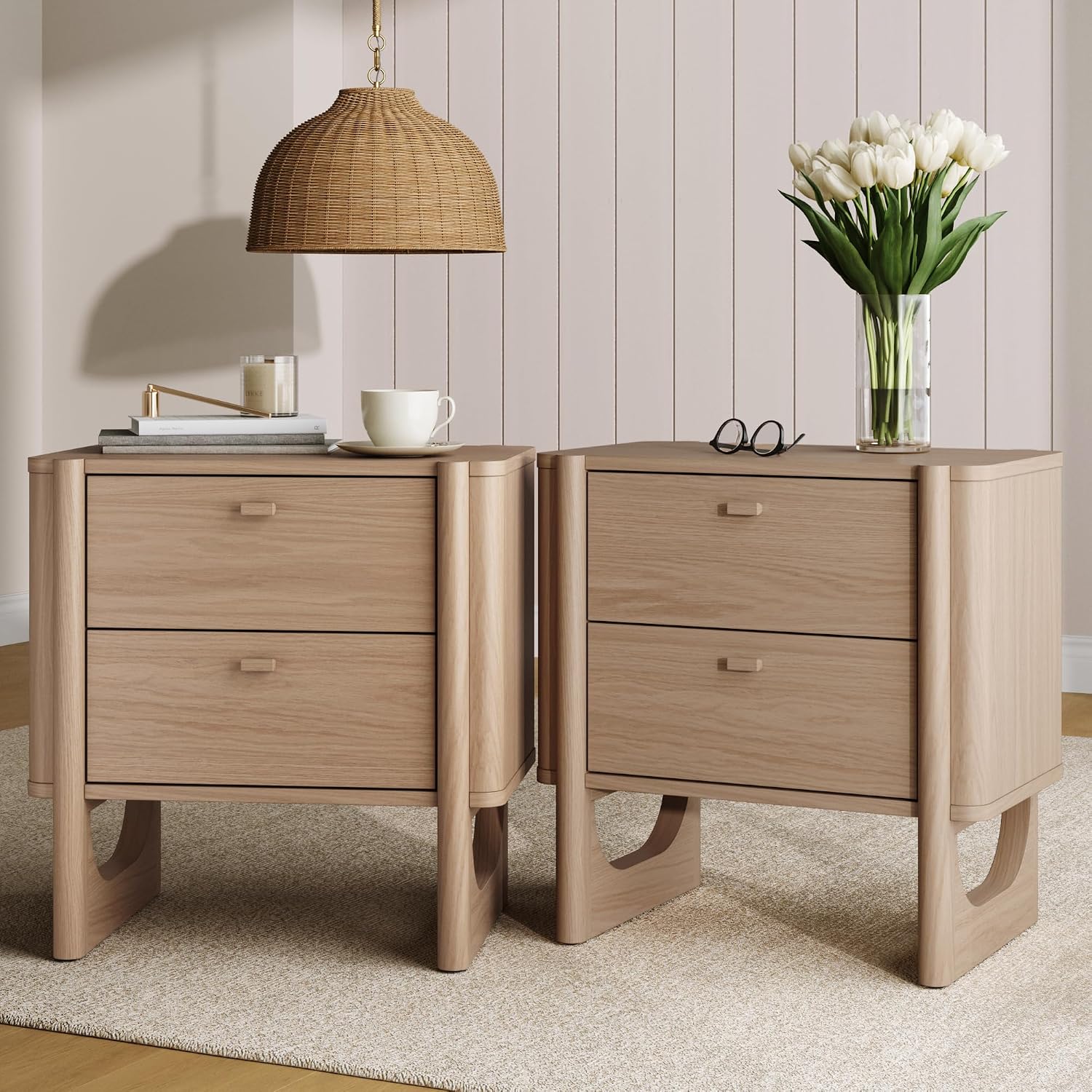 Pair of Raw Oak Two-Drawer Cabinets