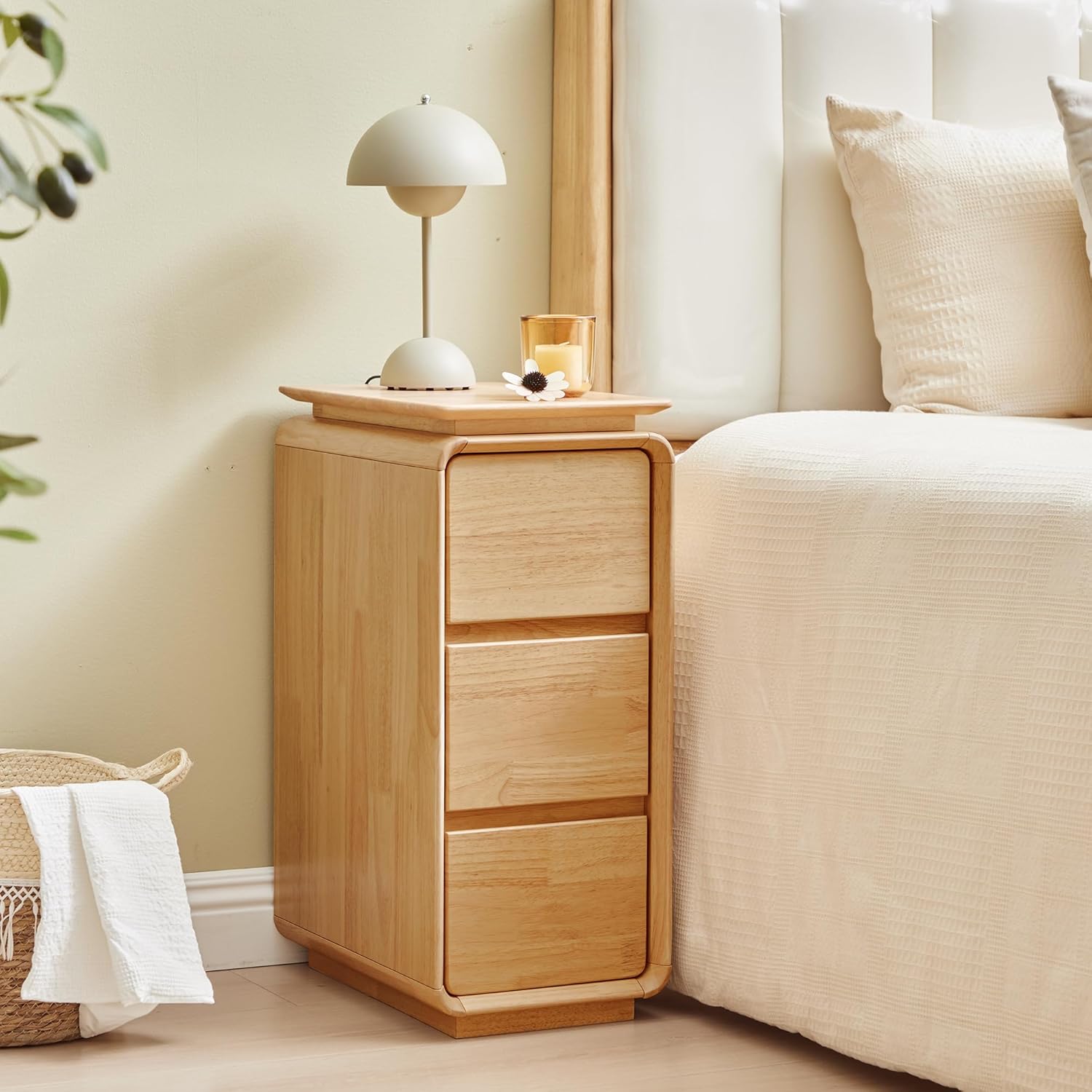 Solid Wood Compact Nightstand with Three Drawers