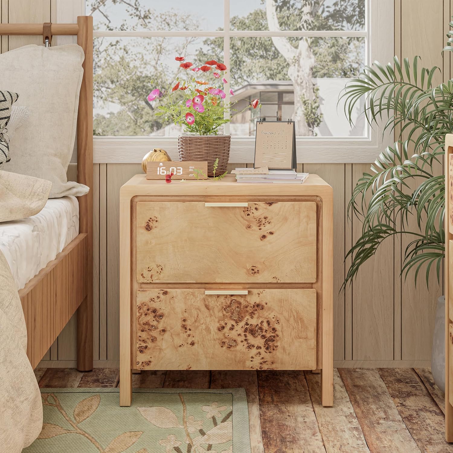 Fully Assembled Distressed Burl Nightstand